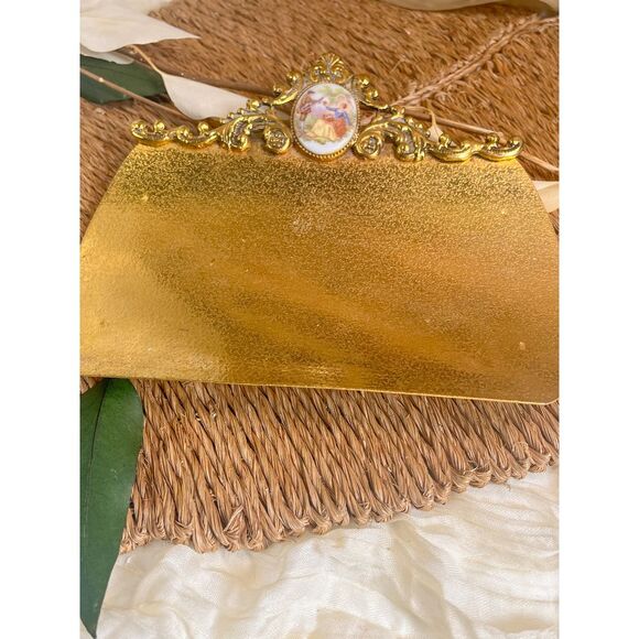 Ornate Vanity Tray with Porcelain Scene Vintage - Picture 2 of 5